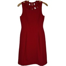 Eliza J Dress Womens 0 Red Gold Back Zipper Sheath Cocktail Peekaboo Neckline