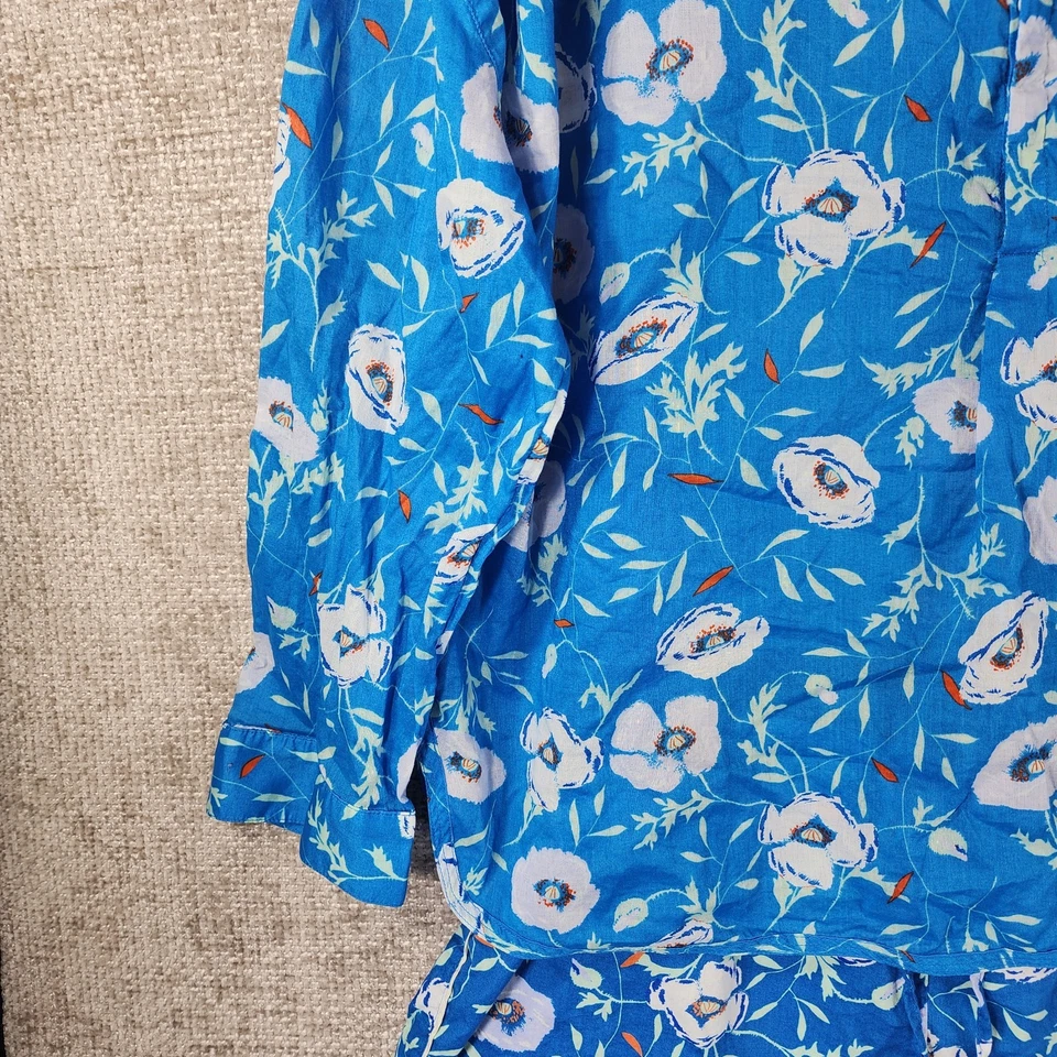 Conjunto de pijama corto Gap Body 100 % algodón para mujer XL azul floral botón usado en excelente estado Foto 3 de 4