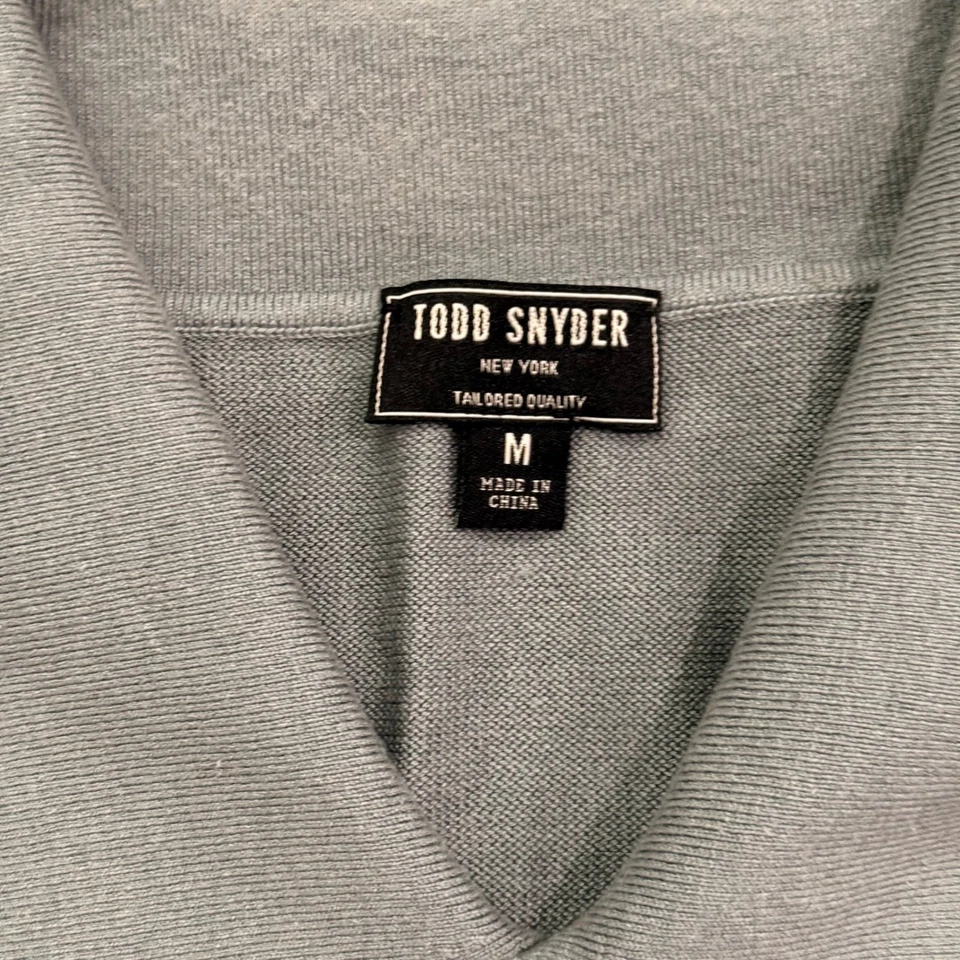 Todd Snyder Men Gray Ribbed Knit Button Up Shirt Short Sleeve Pocket M Silk Teal - Image 4 of 4