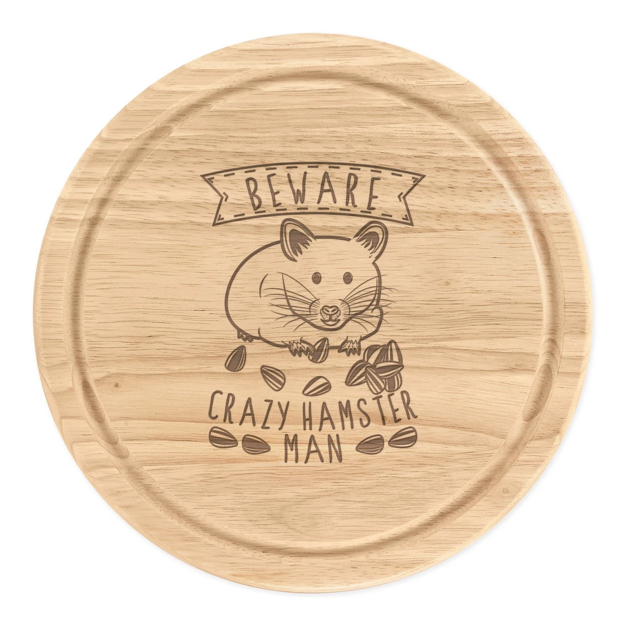 Beware Crazy Hamster Man Round Chopping Cheese Board Funny Animal