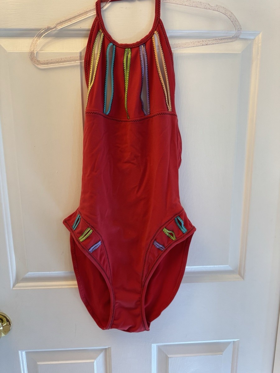 Karla Colletto One Piece Swimsuit 14 Rainbow Slash Cutout High