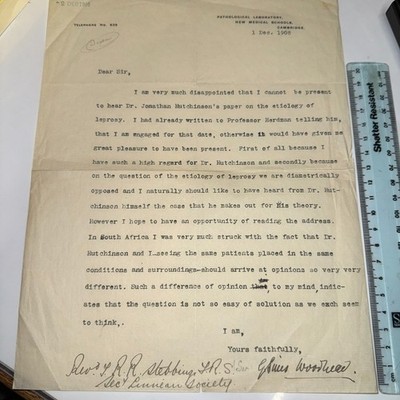 German Sims Woodhead Patholologist 1p TLS Autograph Letter 1905 - TRR Stebbing
