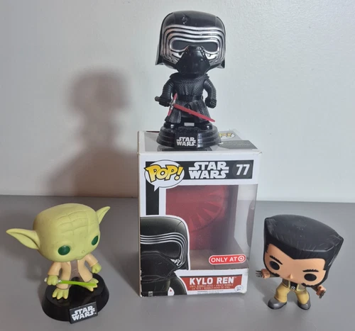 Funko Pop Lot of 3 Vinyl Bobblehead Figures Kylo Ren Yoda Wolverine Logan LOOSE