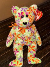 Ty Beanie Baby GROOVEY the Flower Print Bear (8.5 Inch) MWMTs Stuffed Animal Toy