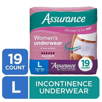 Assurance Women's Incontinence Postpartum Underwear L Maximum Absorbency 19 Ct