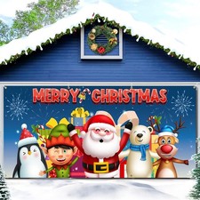 Christmas Garage Door Banner 13 x 6 ft, Merry 13x6 FT, Red, Green, White