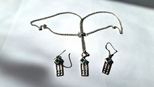 Sterling Silver 925 Mackintosh style necklace and earrings set, BLUE STONE
