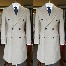 Cashmere Men's Long Wool Overcoat Double Breasted Winter Men Long Jacket