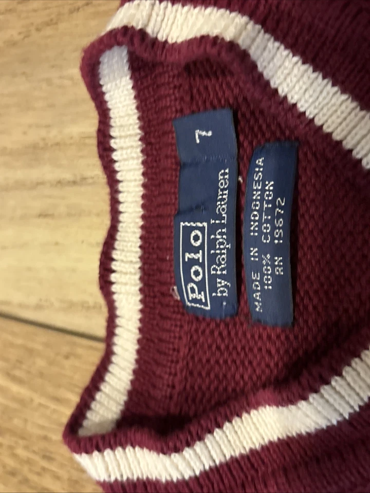 Suéter Polo Por Ralph Lauren Cable Juvenil 7 Granate Blanco De Colección Foto 3 de 4