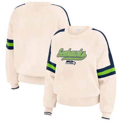 Seattle Seahawks WEAR by Erin Andrews Cream Stripe Pullover Sweater Women's Med