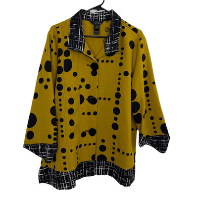 Ali Miles Jacket Womens XL Green Polka Dot Button Up Art Mixed Print Career EUC