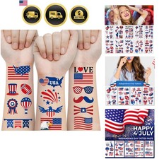 4th of July Temporary Tattoos, 90pcs Red White Blue American Flag Patriotic F...