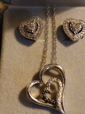STERLING SILVER HEART SET, NECKLACE EARRINGS