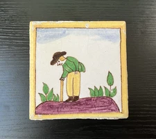 Antique AETCO American Faience European Style Art Tile, Farmer