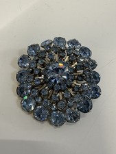 Vintage Light Blue Rhinestone Brooch Pin Tiered Starburst Silver Tone 2.5"