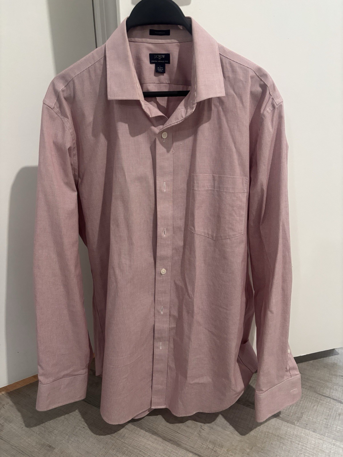 J Crew Thompson Mens Red Gingham Long Sleeve Button Down L Large 16-16.5 Stretch