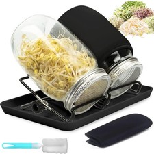 2x 1000ml Sprossenglas Set Keimglas Keimgerät Keimgläser mit Gestell Bodenschale