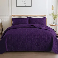 Soft King Quilt Bedding Set for All Seasons, Elegant Vintage Damask Ultrasoni...