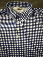 NWOT Collars  Co Dress Polo Shirt Medium Blue /White Checkered Button Collar