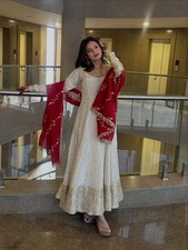New Designer Chinnon Silk Salwar Kameez With Dupatta Wedding Wear Drees