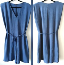 ZARA Women's Blue V-Neck ROMPER Tie Waist Minimalist Chic Summer Jumpsuit Size S