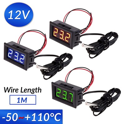 Mini Thermometer Temperatur Anzeige mit Fühler Digital 1M Kabel Schwarz 12V