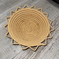 Vintage Pine Needle Basket Bowl Hand Woven Sun Star Design