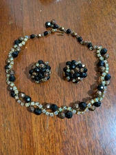 Vtg Signed Alice Caviness AB Crystal Rhinestone Choker & Clip-On Earrings Set