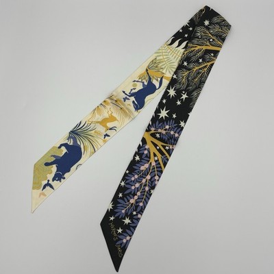 Hermes Sous le Charme d'Orphee Twilly Black Cream Gold Silk Ribbon