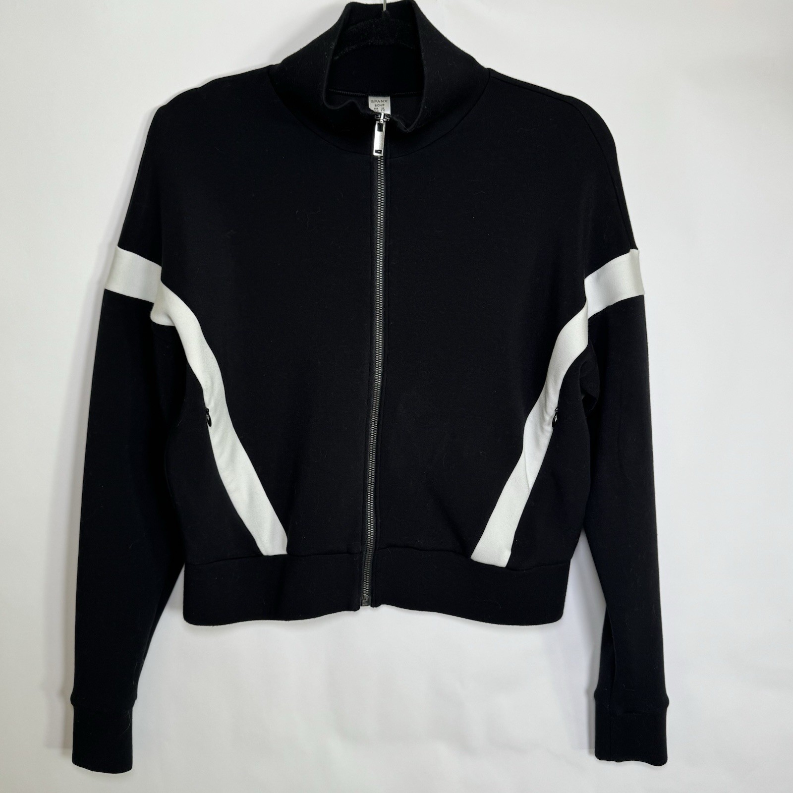 Spanx AirEssentials Zip Up Track Jacket Black Whi… - image 1