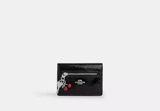 COACH CEZ23 WOMEN'S CHERRIES BLACK CARD CASE WALLET with CHARMS NEW NWT