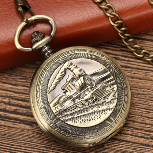 Orologio da tasca uomo classico treno meccanico con catena doppio cacciatore fob orologi - Foto 9 di 10