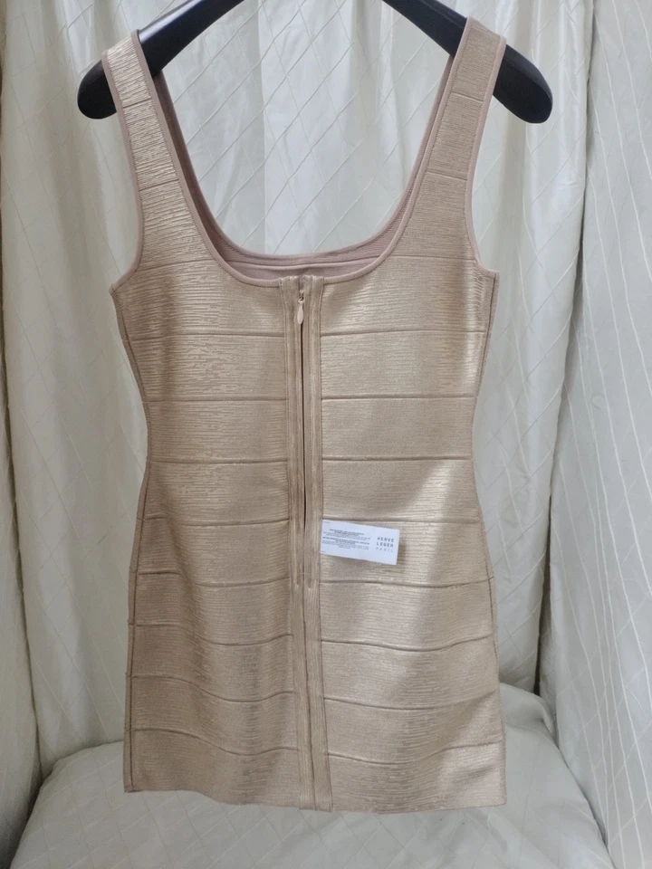 Hervé Léger Gabriella Metallic Bandage Minidress Size Large Gold Bodycon Tank - Image 4 of 4