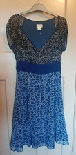 VIOLA 100% silk blue black grey floral chiffon style cap sleeve dress UK 10 VGC