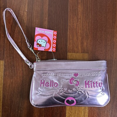 NEW Sanrio HELLO KITTY Metallic Pink Clutch Wristlet Purse w/Adjustable Strap