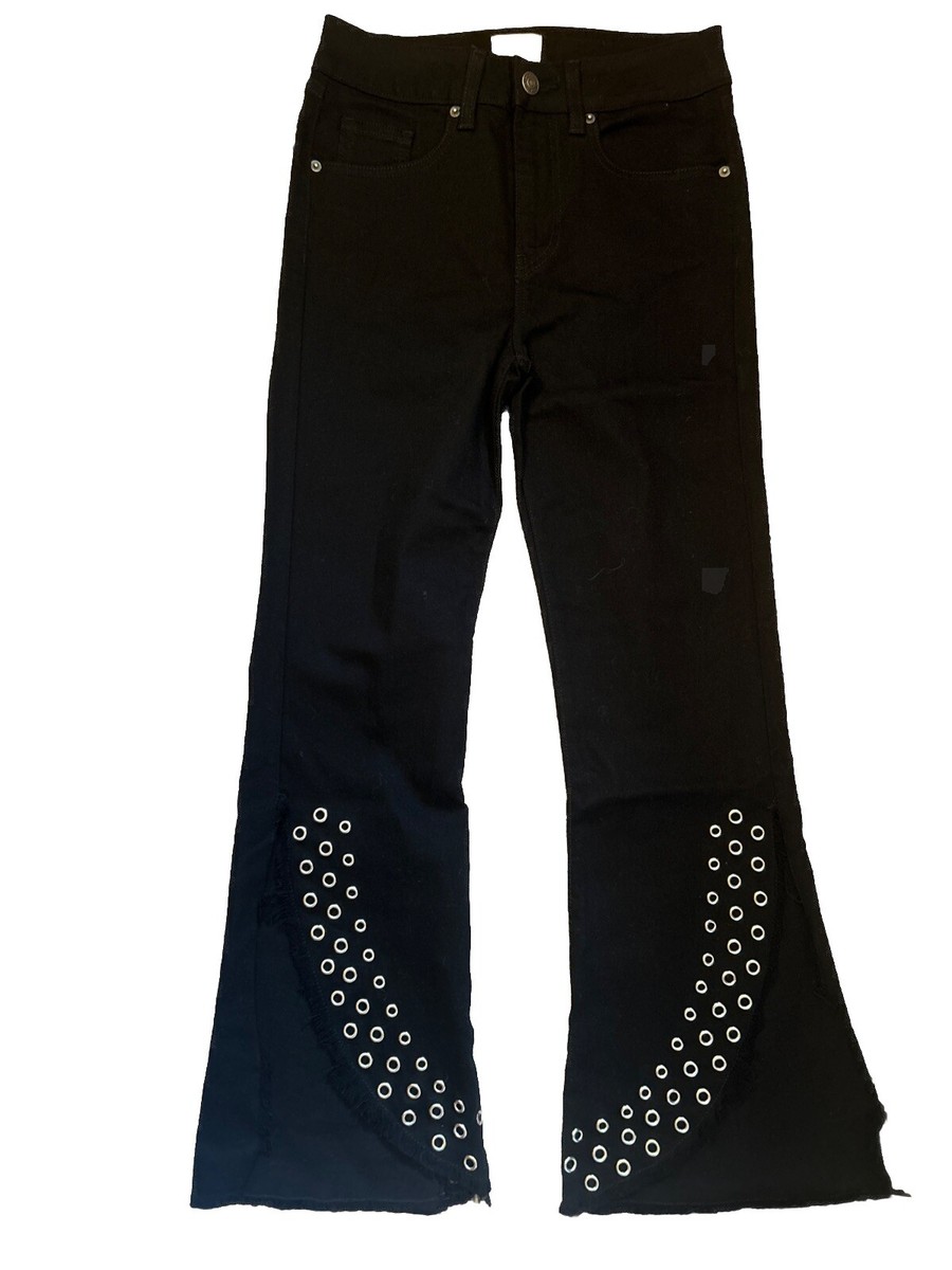 ベル MISA BLACK JEANS Bell bottom Wide Leg Flare Rivets NWT SZ 24 $224