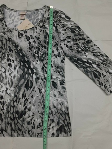 New Covington 3/4 Sleeve Gray Animal Print Neckless Knit Top Women Petite Size S - Picture 5 of 6