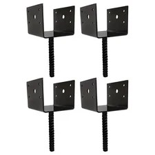 U Shaped 6x6 Deck Post Concrete Anchor Spike Fence Base, Black Powder Coated (4)