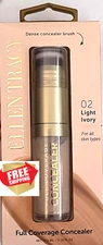 Ellen tracy 02 light Ivory ~ Full Coverage Concealer with brush All day wear