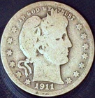1911-P BARBER QUARTER   SILVER  CIRCULATED  TONED