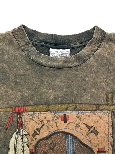 Vintage Peace Pipe Buffalo Tee Brown Size XL Single Stitch T-Shirt Distressed  - Picture 5 of 12