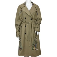 Desigual Women’s Trech Coat Malang Embroidered Details Beige Color Sz 44 Dm15