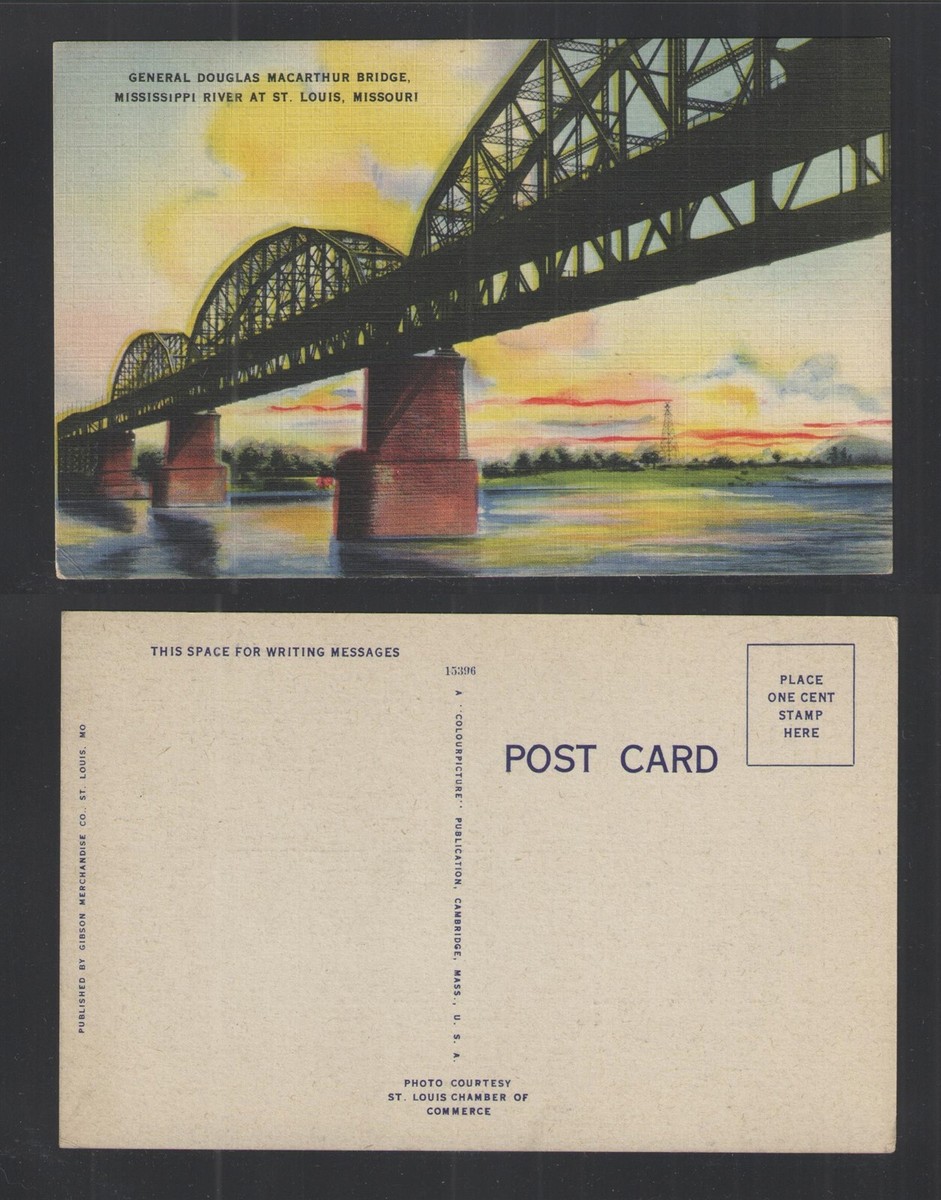 1940s GENERAL DOUGLAS MACARTHUR BRIDGE MISSISSIPPI RIVER ST LOUIS 
