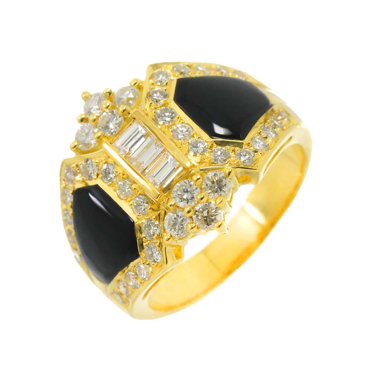 Onyx Diamond 1.01ct Ring 18K K18 YG Yellow Gold 750 size5.75-6(US 
