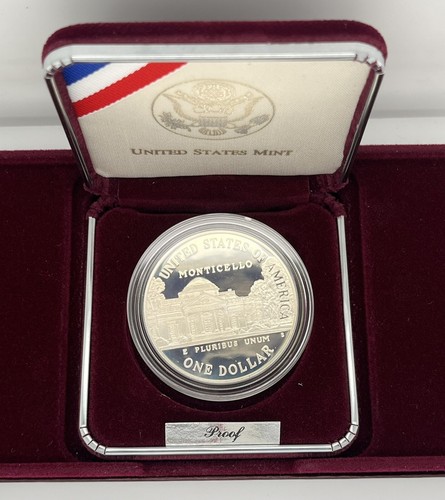1993-S THOMAS JEFFERSON 250TH ANNIVERSARY PROOF SILVER DOLLAR-BOX & COA INCLUDED - Picture 6 of 10