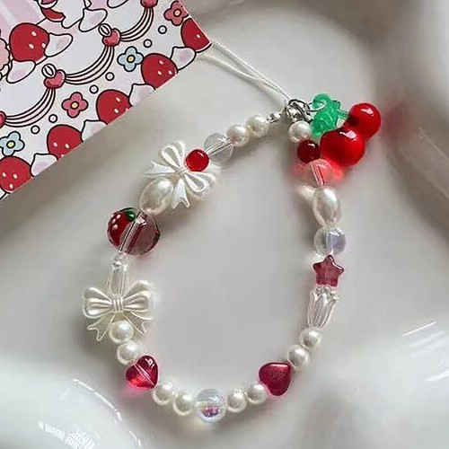 Cute Red Cherry Phone Strap Charms Strawberry Landyard Keychain Keycord For Girl
