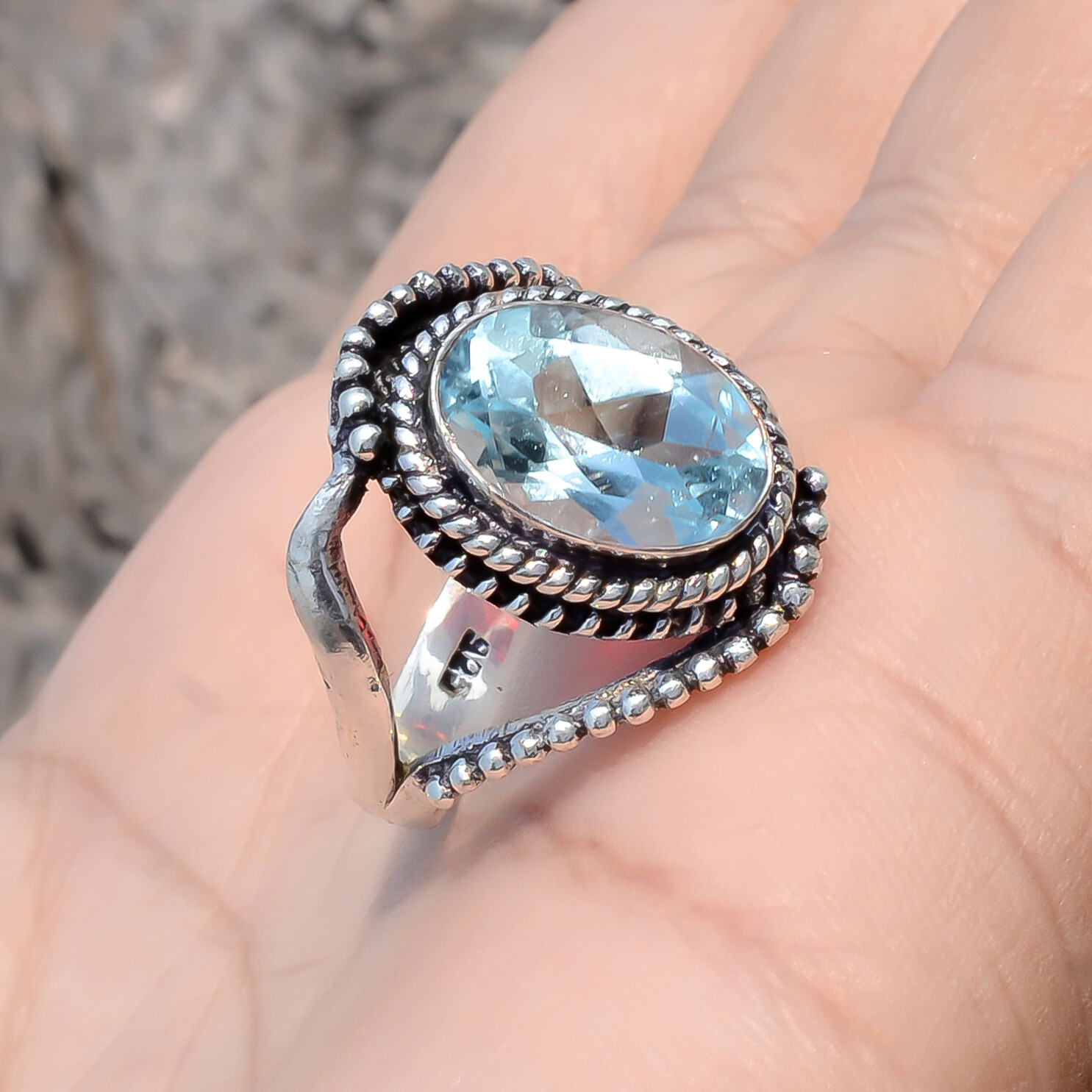 Swiss Blue Topaz Gemstone 925 Sterling Silver Handmade Ring Spacial ...
