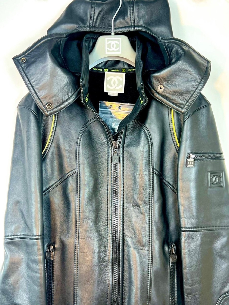 極希少✨シャネルスポーツ archive ロゴジップアップジャケット カデナ Chanel 2004 Black Leather Sport CC Logo Jacket 42 44 46 10 12 14