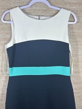 Tommy Hilfiger Dress Womens 10 Navy Aqua Ivory Colorblock Modern Workwear