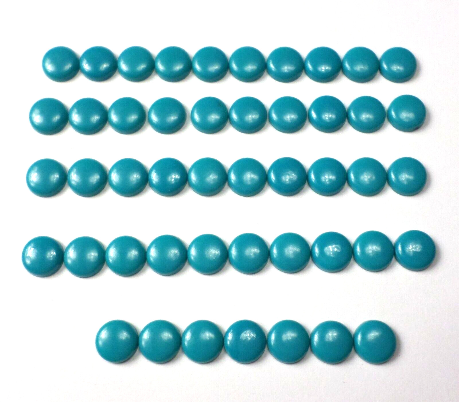 48 Vintage 7.5-7.7 Blue FAUX Acrylic Turquois Round Flat Back Button Cabochon